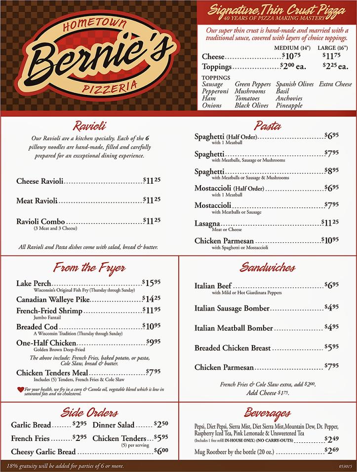 Bernie's Pizzeria Menu image 3