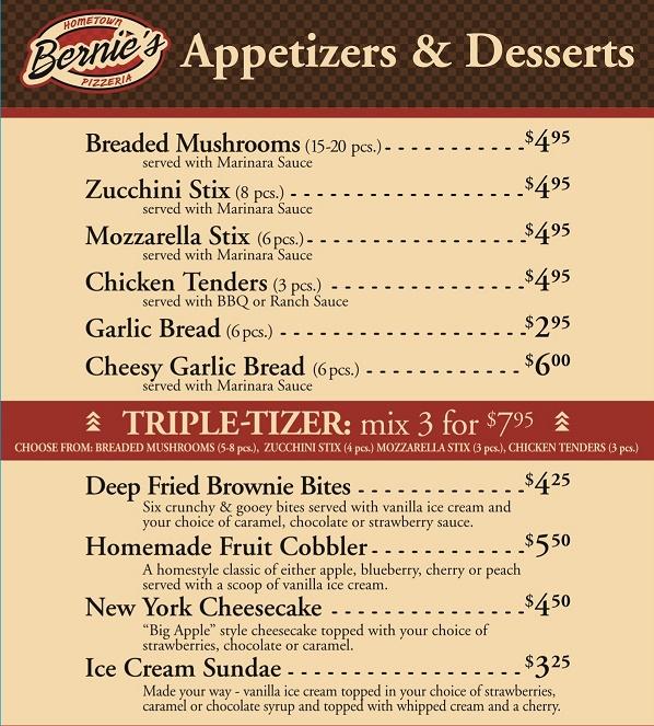 Bernie's Pizzeria Menu image 4